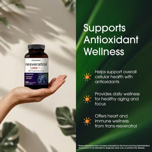 Naturebell Resveratrol - 180 Vegetarian Capsules - 1,000Mg Polygonum Cuspidatum Extract - Antioxidant Support - Heart, Brain & Immune Wellness*