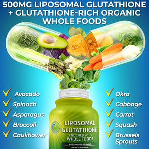 Liposomal Glutathione 500Mg - Active Form L Glutathione (Reduced) for Maximum Absorption - Made with Organic Whole Foods - Master Antioxidant & Detoxifier - Immune & Cardiovascular Support - 60 Count