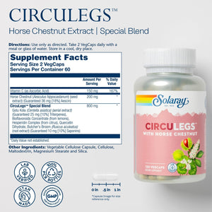 SOLARAY Circulegs - Herbal Supplements for Wellness Support W/Horse Chestnut Extract and Vitamin C, plus Gotu Kola, Flavonoids, Hesperidin Blend - Vegan, Gluten Free, 60-Day Guarantee - 60 Servings