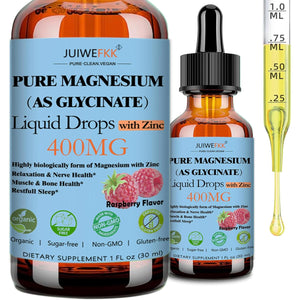 Pure Magnesium Glycinate 400Mg Liquid Drops, High Absorption Chelated Calm Magnesium with Zinc for Sleep Relaxation Muscle Bone Nerve & Brain Health, Non GMO, Vegan for Women Men & Kids