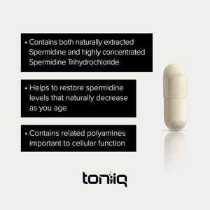 Toniiq 22Mg Ultra Concentrated Spermidine Supplement -Spermidine Supplements for Men and Women - Rice Germ Extract and Trihydrochloride Complex Blend - 60 Vegetarian Capsules - 30 Servings