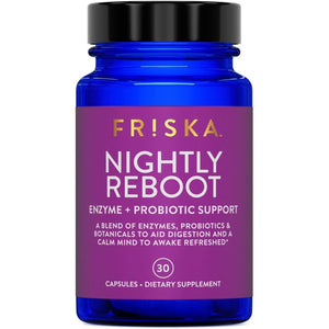Friska Nightly Reboot - Nighttime Digestive Enzymes, Probiotic for Gut Balance & Bloating Support, with Melatonin & Chamomile to Promote Relaxation & Sleep, 30 Capsules