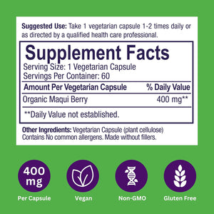 Paradise Herbs, Organic Maqui Berry Extract, 400 Mg, Fresh, Freeze-Dried Concentrate for Superior Potency, Non-Gmo, Vegan, 60 Capsules