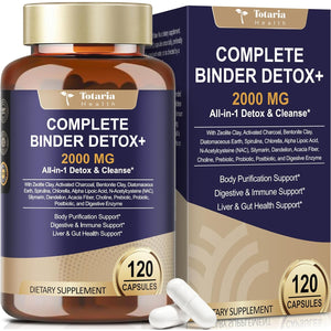Totaria 2000MG All-In-1 Detox Binder, Activated Charcoal, Zeolite, Bentonite Clay, Alpha Lipoic Acid, 7-Layer Detox & Cleanse Supplement, Liver & Gut Support, 120 Counts