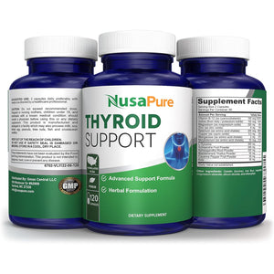 Nusapure Thyroid Support Supplement (Non-Gmo) 120 Caps, Ashwaganda, Iodine, Zinc, Kelp, Vitamin B12, L-Tyrosine, Selenium, Copper