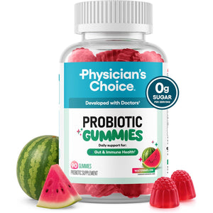 Physician'S CHOICE Probiotic Gummies with Vitamin D & Prebiotic Fiber - Sugar Free - 1B Cfus of Clinically Studied Probiotic - Supports Immune & Gut Health for Women & Men - Watermelon Flavor - 90CT
