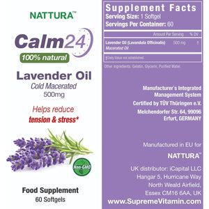 Nattura Calm Aid Lavender Oil Pills - 500Mg - 60 Softgels - 100% Natural, Helps Reduce Stress, Calming for Body & Mind, Non-Gmo, Certified Kosher