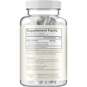 Clear Formulas Bioactive Sam-E 400Mg - High Strength Sam-E Supplement with Biologically Active S,S Form for Liver and Mood Support - Vegan Non-Gmo Preservative Free - Made in the US (90 Servings)