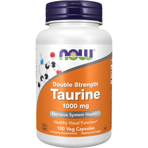 NOW Supplements, Taurine 1,000 Mg, Double Strength, Nervous System Health*, 100 Veg Capsules