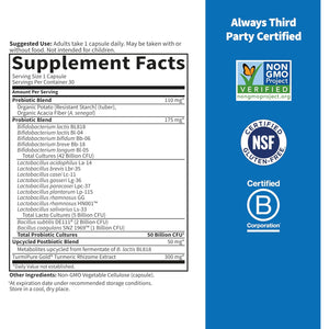 Garden of Life Dr Formulated Sport Probiotics Digestive Supplement, Organic Prebiotics for Women & Men Athletes, Clinically Studied Turmeric Curcumin, 50 Billion CFU, Gut Health, Acidophilus, 30Ct