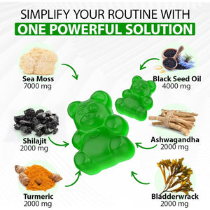 Sea Moss Gummies, Sea Moss, Bladderwrack, Ashwagandha, Burdock Root, Energy, Immune Support, 60 Vegan Gummies