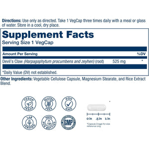 Solaray Devil'S Claw Root 525 Mg - Devils Claw Herbal Supplement, Devilsclaw Herb Pills, Cartilage Support for Men & Women, Non-Gmo, Lab Verified - 100 Vegan Capsules
