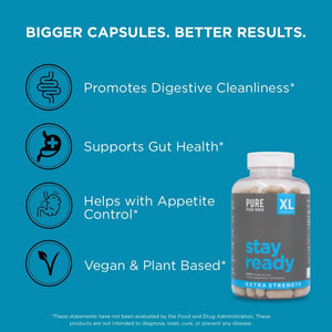 Pure for Men Stay Ready Fiber Extra Strength Supplement | Digestive Regularity | Bowel Movement & Gut Health Support | Vegan Cleanliness | Proprietary Formula | 120 Vegan XL Capsules
