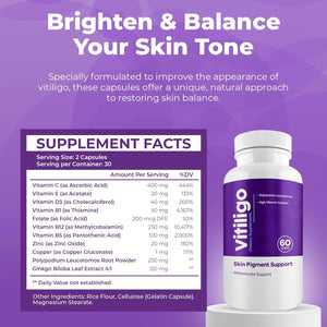 Vitiligo Capsules 60 Count | 1 Month | Improve Skin Pigmentation Support and Reduce White Spots | Effective Vitiligo Supplement | Natural Solution for White Spots on Skin. (1)