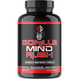 Gorilla Mind Rush - Nootropic Supplement | Intense Focus · Insane Productivity Cognitive Health Support, Memory, Focus, Concentration, Clarity | 150 Capsules