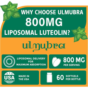 Ulmubra 800 MG Liposomal Luteolin Supplement - Maximum Absorption, Premium Antioxidant Supplement for Brain & Overall Well-Being, 60 Softgels - 30-Day Supply