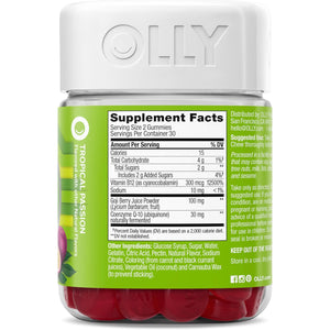 OLLY Daily Energy Gummy, Caffeine Free, Vitamin B12, Coq10, Goji Berry, Adult Chewable Supplement, Tropical Flavor - 60 Count