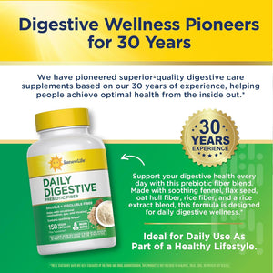 Renew Life Adult Daily Digestive Prebiotic Fiber, 150 Vegetarian Capsules (Package May Vary)