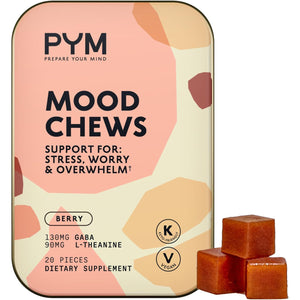 PYM Berry Mood Chews Support for Stress, Worry & Overwhelm, 20 Count | 130Mg GABA, 90Mg L-Theanine | Vegan, Non-Gmo, Gluten-Free, No Added Sugar | All-Natural Mood Support Supplement Made in USA