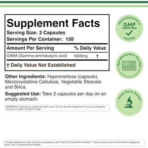GABA Supplement (300 Capsules, 1,000Mg per Serving) Promotes Calm, Relaxation, and Supports Sleep (Vegan Safe, Gluten Free, Non-Gmo)(Gamma Aminobutyric Acid) by Double Wood