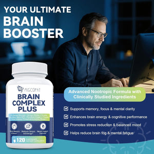 Brain Supplements for Memory and Focus | Nootropic with Bacopa Monnieri, Lion'S Mane, Alpha GPC, Ginkgo Biloba | Mental Clarity & Cognitive Support | Vitamin B6 & B12 Neuro Health - Non-Gmo, 120 Caps