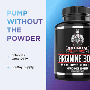 DR. EMIL NUTRITION Goliath Arginine 3000 - High-Dose Nitric Oxide Booster - Supports Blood Flow, Muscle Growth & Endurance - Workout Pump & Circulation Support - 90 Tablets
