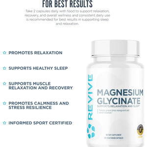 Revive MD Pure Magnesium Glycinate 200Mg – High Absorption Supplement for Relaxation, Stress Relief, Sleep & Memory Support – Promotes Strong Bones, Healthy Nerve & Muscle Function (60 Servings)