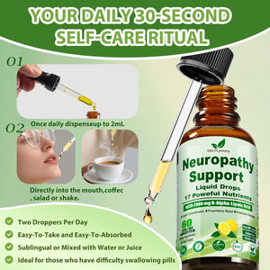 Neuropathy Supplements Liquid Drops, Advance 17-In-1 Stabilized R-Alpha Lipoic Acid (R-ALA) W. Acetyl L-Carnitine Vitamin B-Complex Magnesium, High Potency R-Lipoic Acid for Nerve Antioxidant Energy
