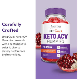Justified Laboratories Ultra Quick Keto ACV Gummies (1000 Mg) - 60 Count - Formulated with Apple Cider Vinegar, Folate & Vitamin B12 - Non-Gmo, Vegan, Gluten Free - 30 Servings