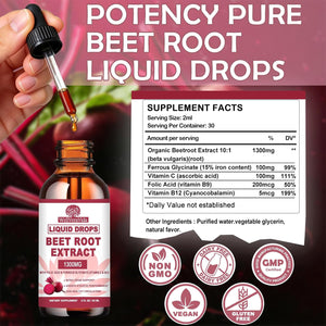 Beetroot Supplement, Organic Beet Root Extract Drops W/Iron Folic Acid, Vitamin B12 & C for Nitric Oxide Production & Healthy Blood Pressure, Superior Liquid to Beet Root Capsules or Powder丨Sugar Free