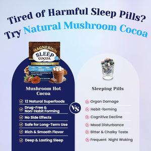 Mushroom Hot Cocoa Powder with Magnesium Glycinate, Natural Sleep Aid with Reishi & L-Theanine for Adults, 12 Superfoods, Melatonin 3Mg, Unsweetened Hot Chocolate Drink Mix for Sleep, 30 Servings