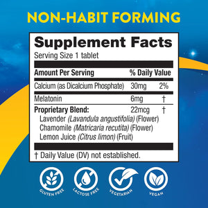 Midnite Extended Release Medium Dose, 6 Mg Melatonin Sleep Aid, Non-Habit Forming, Herbal Dietary Supplement for Adults, Drug-Free, Gluten-Free, Lactose-Free, Vegetarian, Vegan, 30 Tablets