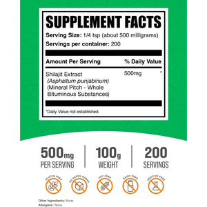 Bulksupplements.Com Shilajit Extract Powder - Fulvic Acid Supplement, Shilajit Supplement - Gluten Free, 500Mg per Serving of Shilajit Powder, 100G (3.5 Oz) (Pack of 1)