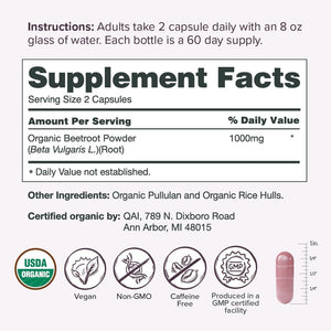 Sur Organic Beet Root Capsules 1000Mg - Supports Healthy Circulation and Increased Energy - Nitric Oxide Superfood (120 Capsules)