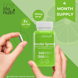 Longlifenutri Diosmin Hesperidin Complex, Vascular Synergy 1000Mg/300Mg for Optimal Circulation & Vein Support: 240 Capsules, 120 Servings, 4-Month Supply, Made in USA