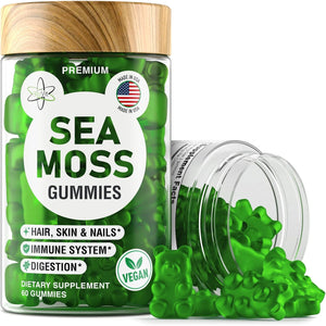 Biovit Sea Moss Gummies - Wildcrafted Irish Sea Moss for Adults & Kids - Seamoss Gel with Bladderwrack & Burdock Root Extract - 60 Vegan Gummies