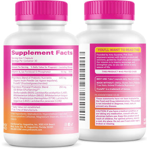 Pink Stork Prenatal Probiotic for Women with 50 Billion CFU | Vitamin B6 & Prebiotics | Pregnancy Probiotics for Morning Sickness | Digestive, Immune, & Gut Health | Vegan & Gluten-Free | 30 Capsules