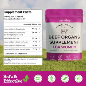 Primal Beef Organ Supplement for Women, Grass-Fed Ancestral Superfood Supplement with Uterus & Liver for Hormone Balance & Queen Energy - 60 Day Supply