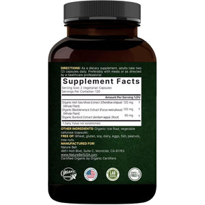 Naturebell 3-In-1 Sea Moss - 240 Vegetarian Capsules - Sea Moss Complex with Organic Bladderwrack & Organic Burdock Root - Healthy Digestion, Vitality & Immune Support*
