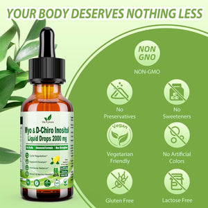 Myo & D-Chiro Inositol Supplement for Women, 40:1 Ratio Inositol Complex W. Multivitamin Chasteberry for Hormone Balance, Ovarian & Cycle Health* Liquid Drops 6X Stronger than Pills Powder