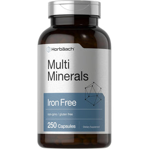 Horbäach Multi Minerals Supplement | 250 Capsules | Iron Free | Daily Mineral Complex for Men and Women | Non-Gmo & Gluten Free