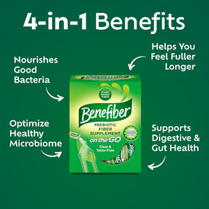 Benefiber on the Go Prebiotic Fiber Supplement Powder for Digestive Health, Daily Fiber, Unflavored - 28 Sticks (3.92 Ounces)
