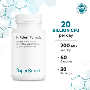 Supersmart H. Pylori Formula 20 Billion CFU per Day - Natural Probiotic Lactobacillus Reuteri DSM 17648 Supplement | Non-Gmo & Gluten Free - 60 Vegetarian Capsules