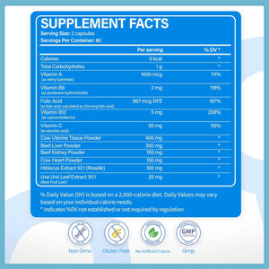 Beef Organ Supplements for Women, Beef Liver, Kidney, Heart, Uterus Tissue, Hormonal Balance, Immune Support,Natural Iron Vitamins Supplements for Energy, Grass Fed Pasture Raised 120 Capsules