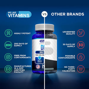 We like Vitamins DIM 100Mg 200 Capsules - 200 Day Supply - Diindolylmethane DIM Supplement for Support with Healthy Estrogen and Hormone Levels