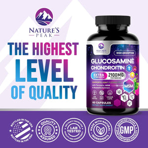 Glucosamine Chondroitin, MSM & Turmeric - Extra Strength Joint Support Supplement with 1500Mg Glucosamine Sulfate per Serving - for Cartilage, Joint Health & Flexibility - Bottled USA - 60 Capsules
