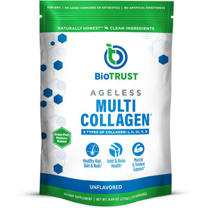 Biotrust Ageless Multi Collagen Peptides Powder - 5 Types (I, II, III, V, X) - Unflavored Collagen Powder for Women & Men - Hydrolyzed Protein - Grass Fed Beef, Fish, Chicken, Eggshell Membrane