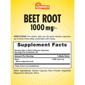 Sundance Beet Root Capsules | 1000Mg | 60 Pills | Superfood Extract | Non-Gmo & Gluten Free Supplement