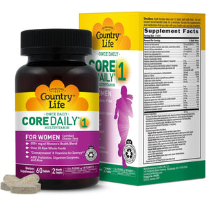 Country Life Women’S Core 1 Daily Multivitamin with Iron, Cranberry, Probiotics, and Digestive Enzymes-Certified Gluten-Free Formula for Energy, Immune Support and Complete Digestive Health,60 Tablets