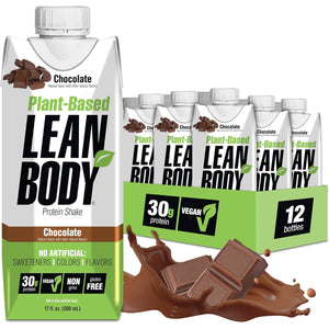Lean Body Ready-To-Drink, Plant-Based Vegan Chocolate Protein Shake, 30G Protein, No Artificial Flavors, Sweeteners or Colors, Non GMO, Gluten Free, Premium Pea & Rice Blend (Pack of 12)